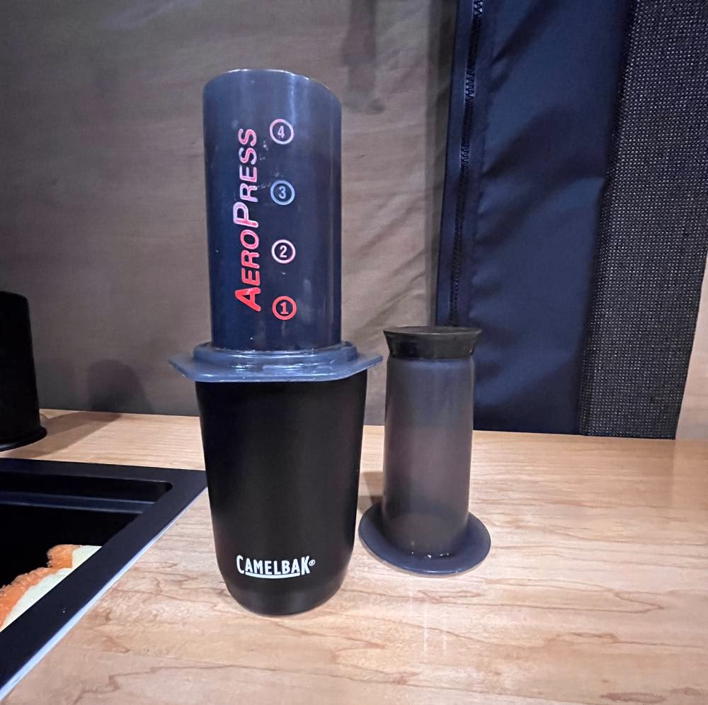 An aeropress coffee maker is ideal for making coffee in a camper van