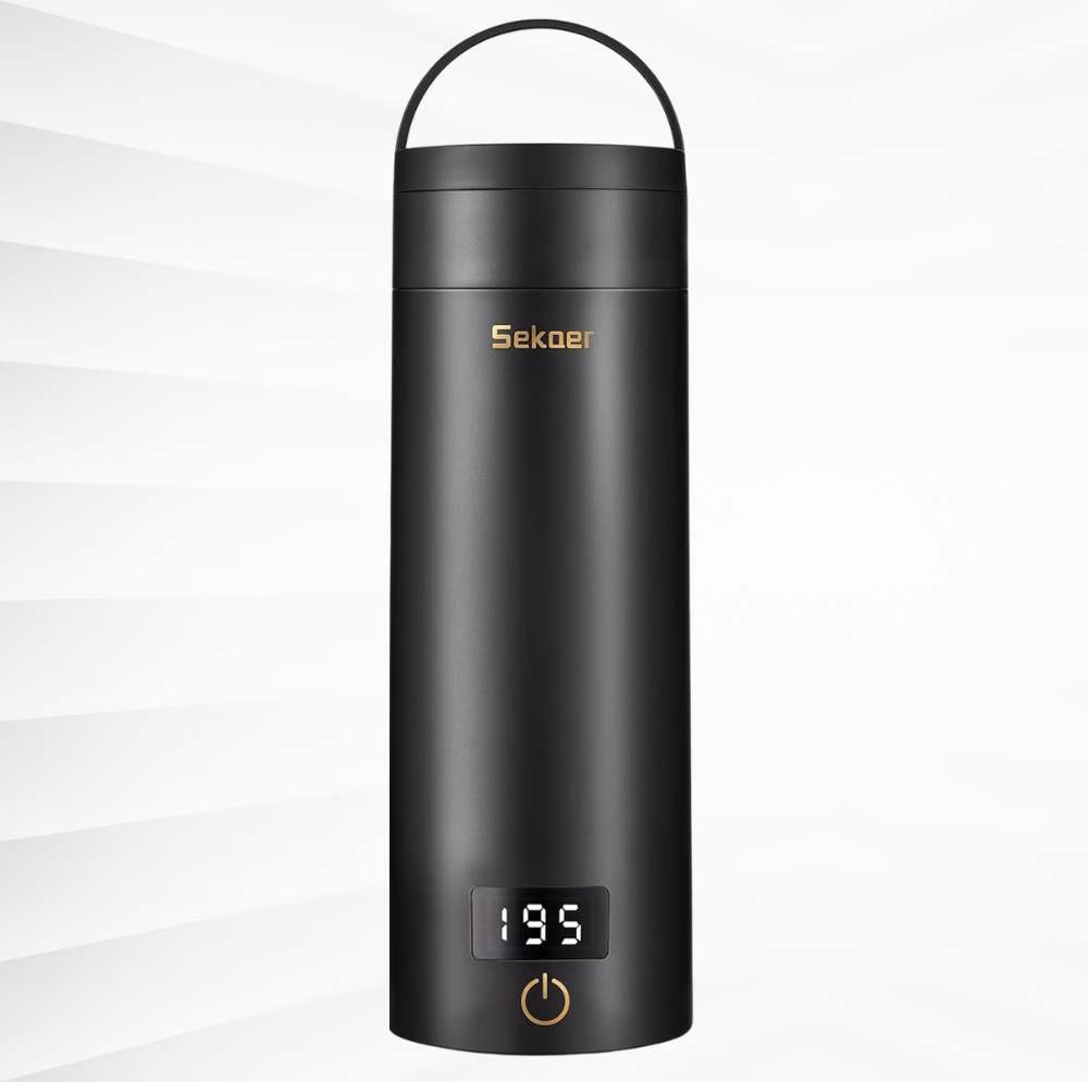 A Sekaer travel electric water kettle for making coffee in a camper van